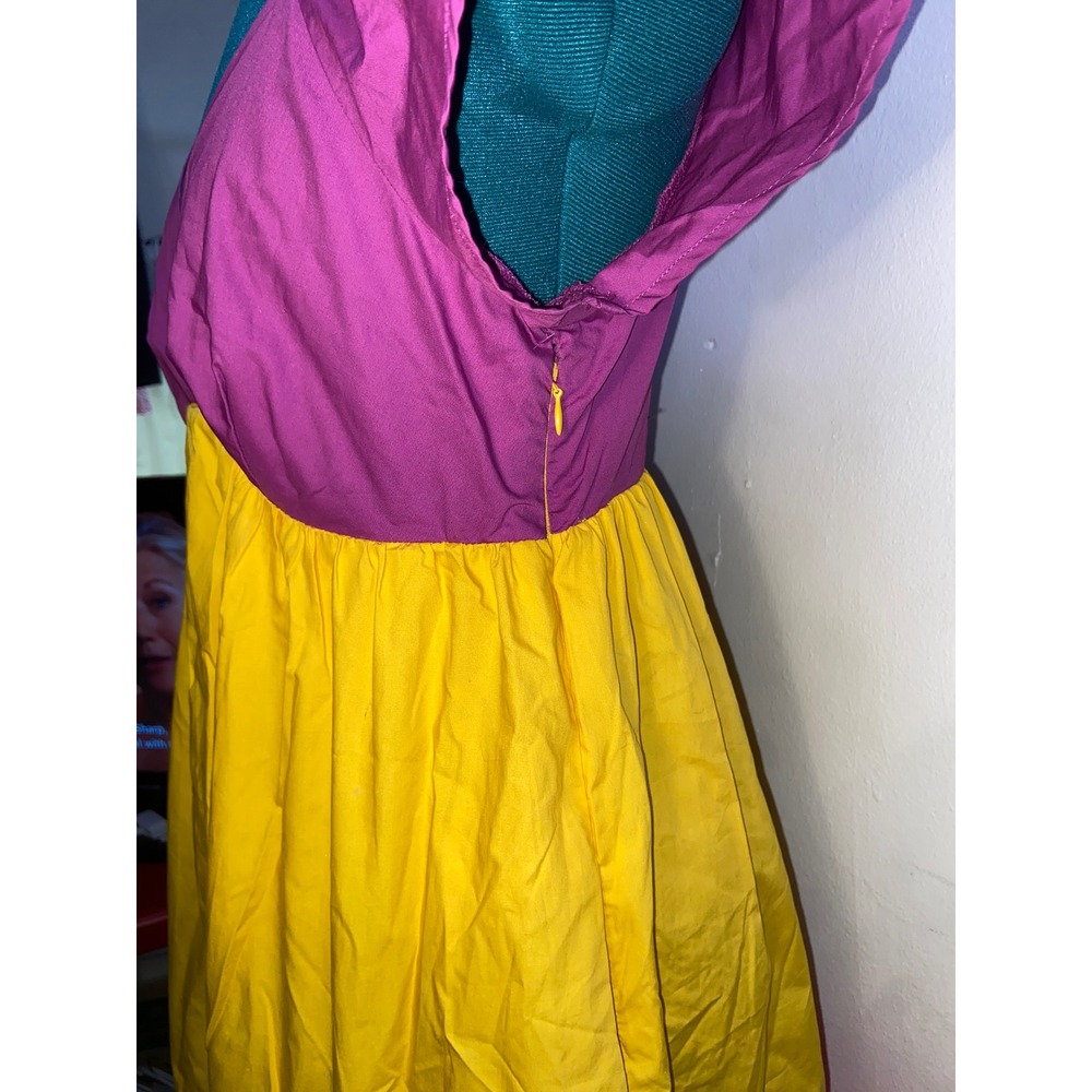 The Get Colorblock Tiered Cotton Midi Dress Puff Sleeves Maximalist Eclectic - S - Picture 4 of 7